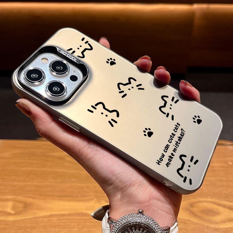 Applicable to Apple 17 mobile phone case simple line cat iPhone16promax laser 15pro matte 13 tide