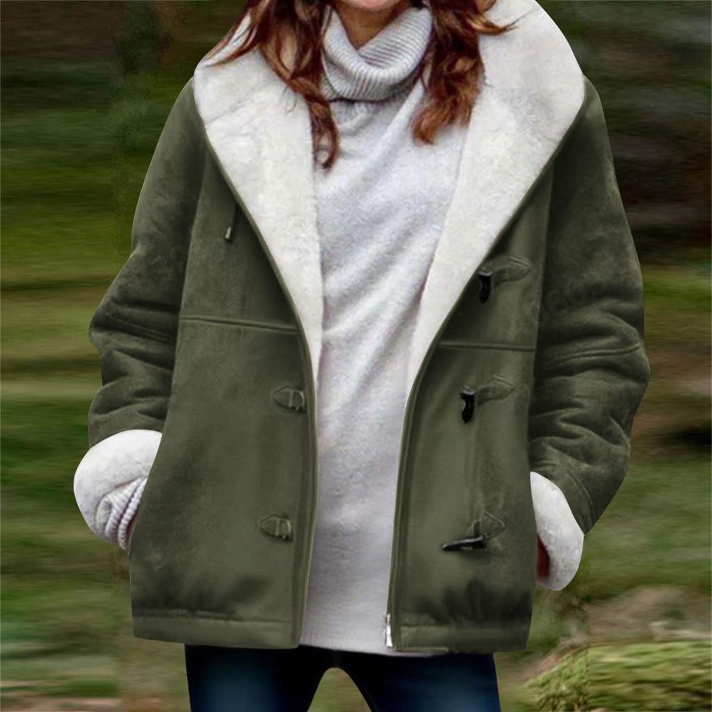 New Women's Casual Loose Solid Color Fleece Thickened Warm Coat For Fall Winter, European & American Style Crossborder Outerwear