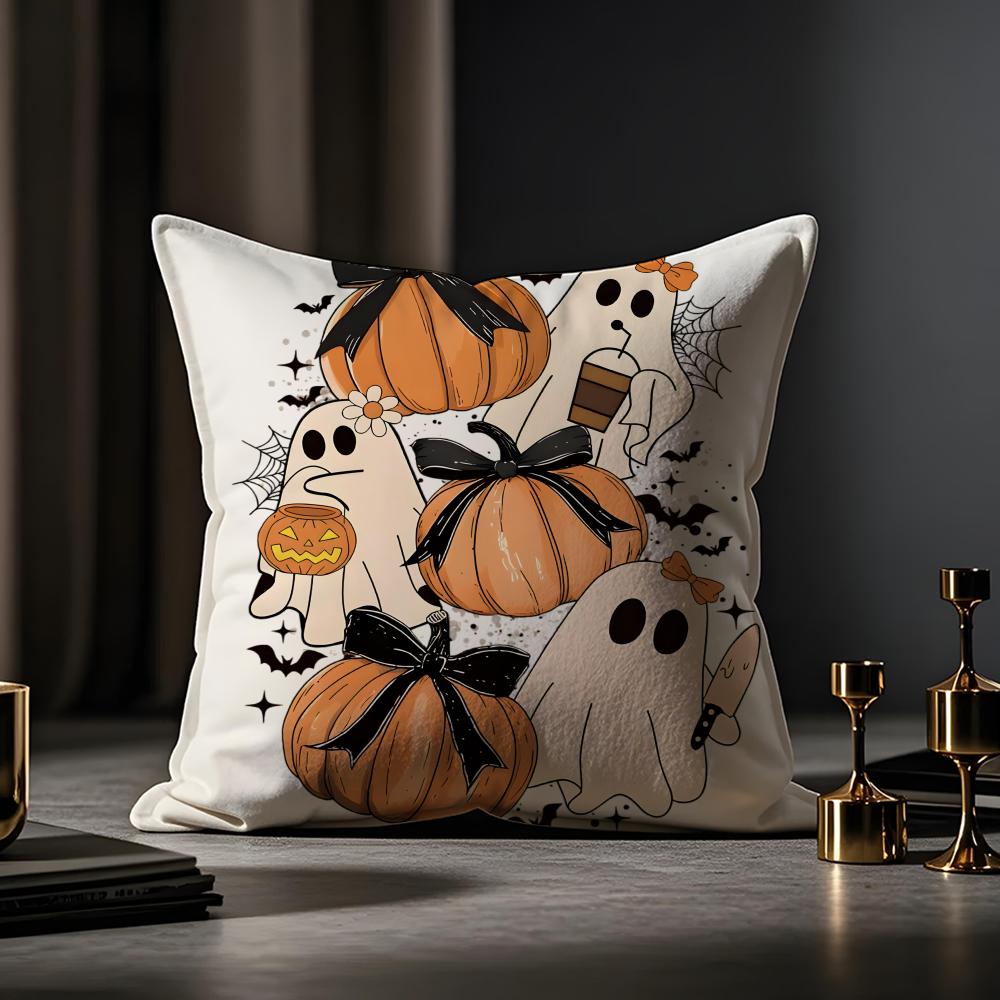 Halloween Prints Cushion Cover Anti-dustmite Pillowcase Invisible Zipper Silky Short Plush Sofa Cushion Cover