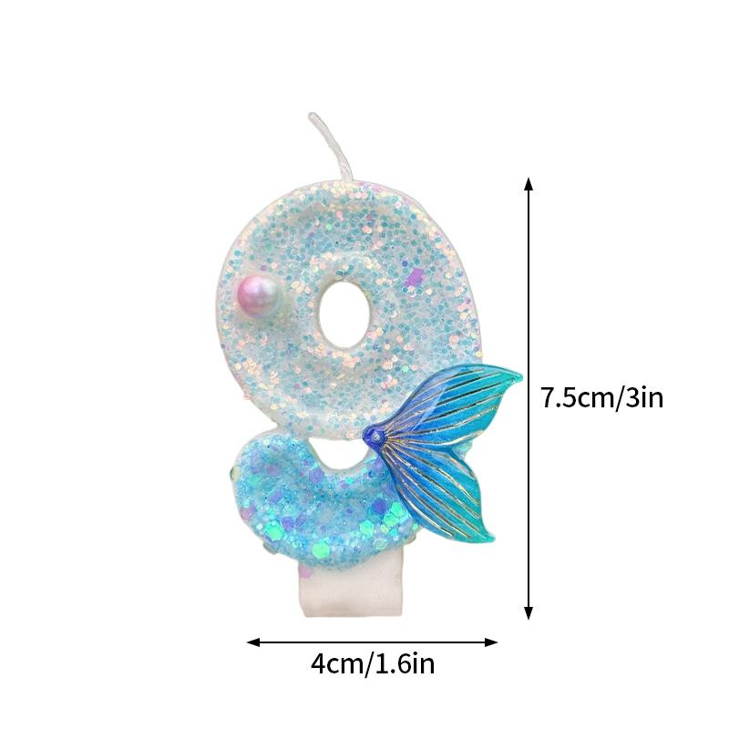 3D Pink Fishtail Number Candles Birthday Cake Candles Digital Candle Decor Cake Topper Birthday Party Anniversary Decoration