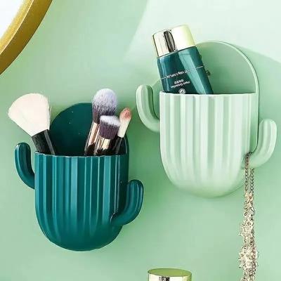 1PCS Toothbrush Holder Easy To Install Cactus Wall-mounted Storage Fashion Bathroom Decoration Punch-free Storage Box Self-adhesive