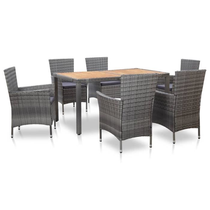 VidaXL Mobilier à dîner de jardin 7pcs et coussins Résine tressée Gris