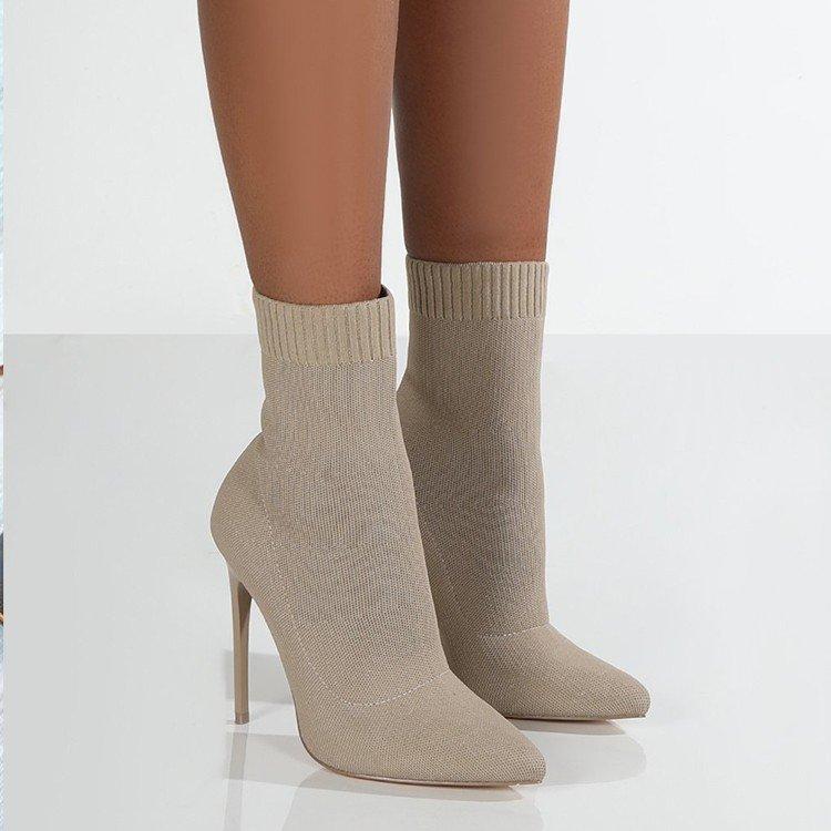 Große Größe elastische gestrickte dünne Stiefelsocken Stiefel Damen Herbst und Winter neu elastische hochhackige spitze Damenstiefel