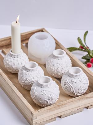 Relief Christmas Ball Candle Holder Silicone Mold DIY Handmade Candlestick Concrete Gypsum Mould Resin Craft Making Xmas Decor