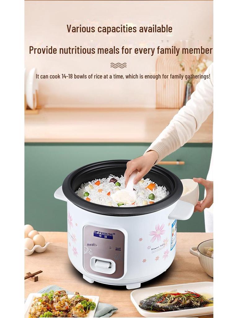 Compact Electric Rice Cooker, 5L Non-Stick, Serves 1-4, Classic Design for Small Households