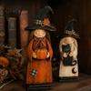 Rustic Wooden Witch Craft for Desk Ornament, Retro Halloween Figurine with Broom/Pumpkin/Black Spooky Party Table Centerpieces Cat, Creative Tabletop