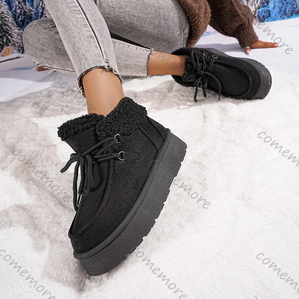 Comemore Women's Cotton Shoes 2025 Autumn Winter Round Head Thick Bottom Padded Warm Snow Boots Casual Flat Bottom Ankle Boots