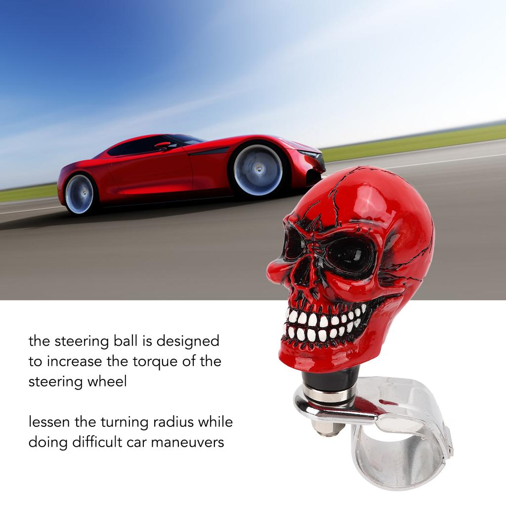 Skull Shape Steering Wheel Knob 3cm Diameter Resin Turn Knob Spinner Booster for Cars Trucks Tractors Boats Red