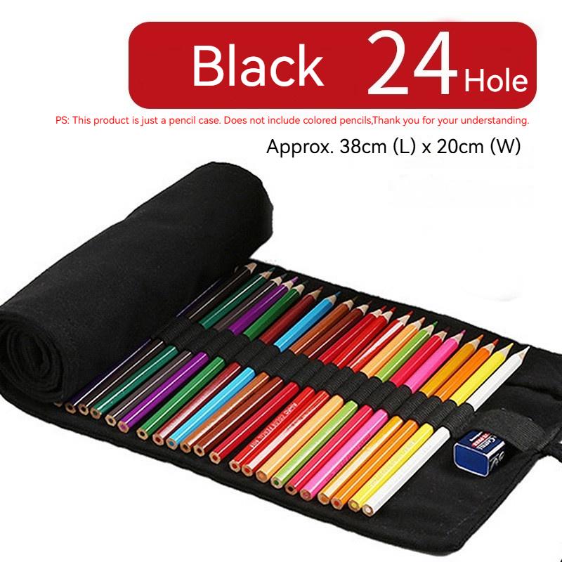 24/36/48/72 Hole Black Roll Pencil Pen Bag Students Pen Curtain Case Colored Pencils Wrap Holder Storage Pouch School Supplies