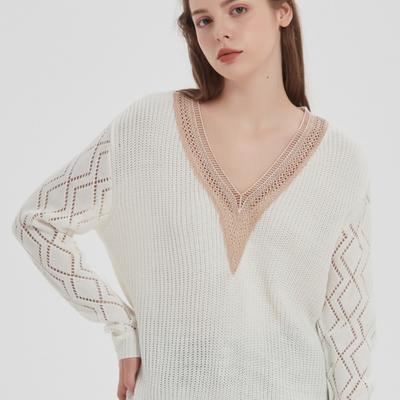 Spring and Autumn Women's Pullover V-neck Long Sleeve Fashion Lady Casual Tops Warm Loose Knitwear Commuting Design Style