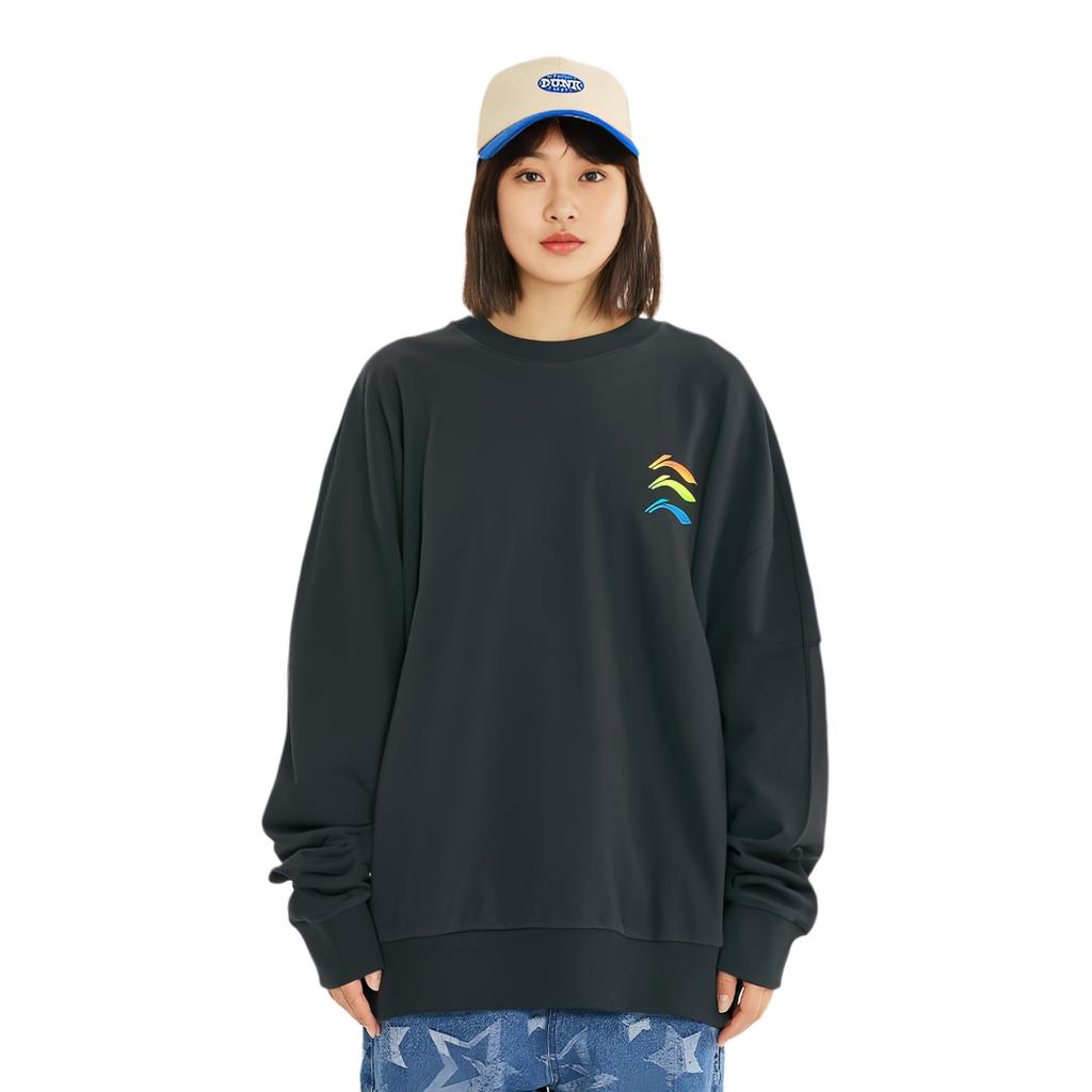Li Ning Logo Print Fleece Warm Casual Sports Crew Neck Sweatshirt Women Sweatshirt Black AWDQB12-2