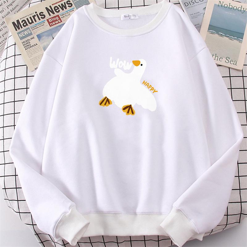 WYWM Cartoon Printing Hoodies Women Casual Vintage Thin O-neck