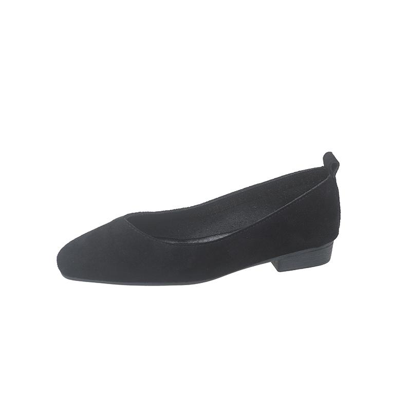 Low Heel Shoes Autumn New Square Toe Shallow Suede Slip-on Soft Sole Non-slip Wear-resistant Single Shoes