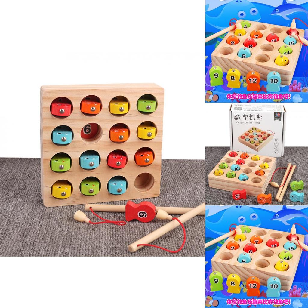 Wooden Magnetic Fishing Toy Set With Number Disks For Kids And Family Play