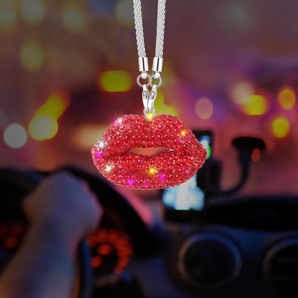 Elegant Lip Crystal Car Hanging Ornament Fashionable Rear Mirror Pendant Stylish Rear View Mirror Decors for Women