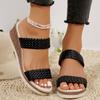 Spring New Large Size Woven Belt One-word Wedge Slippers Women Wear Round Head Thick Bottom Medium Heel Thick Bottom Cool Slippers