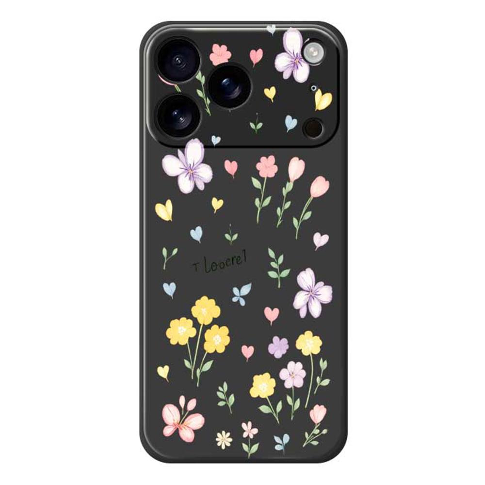 For iPhone 17 Pro Case Small Flowers Pattern Printing Straight Edge TPU Phone Back Cover