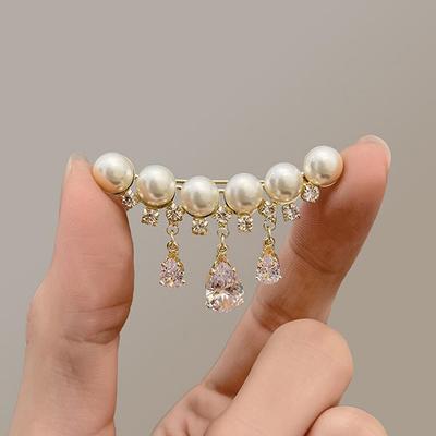Elegant White  Pearl Brooches For Women Girls Luxury Gold Color Waterdrop  Tassel Brooch Pins