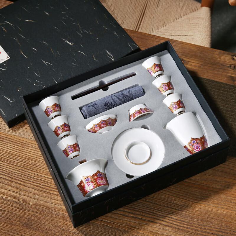 Gilded Enamel Mutton Fat Jade Porcelain Tea Set