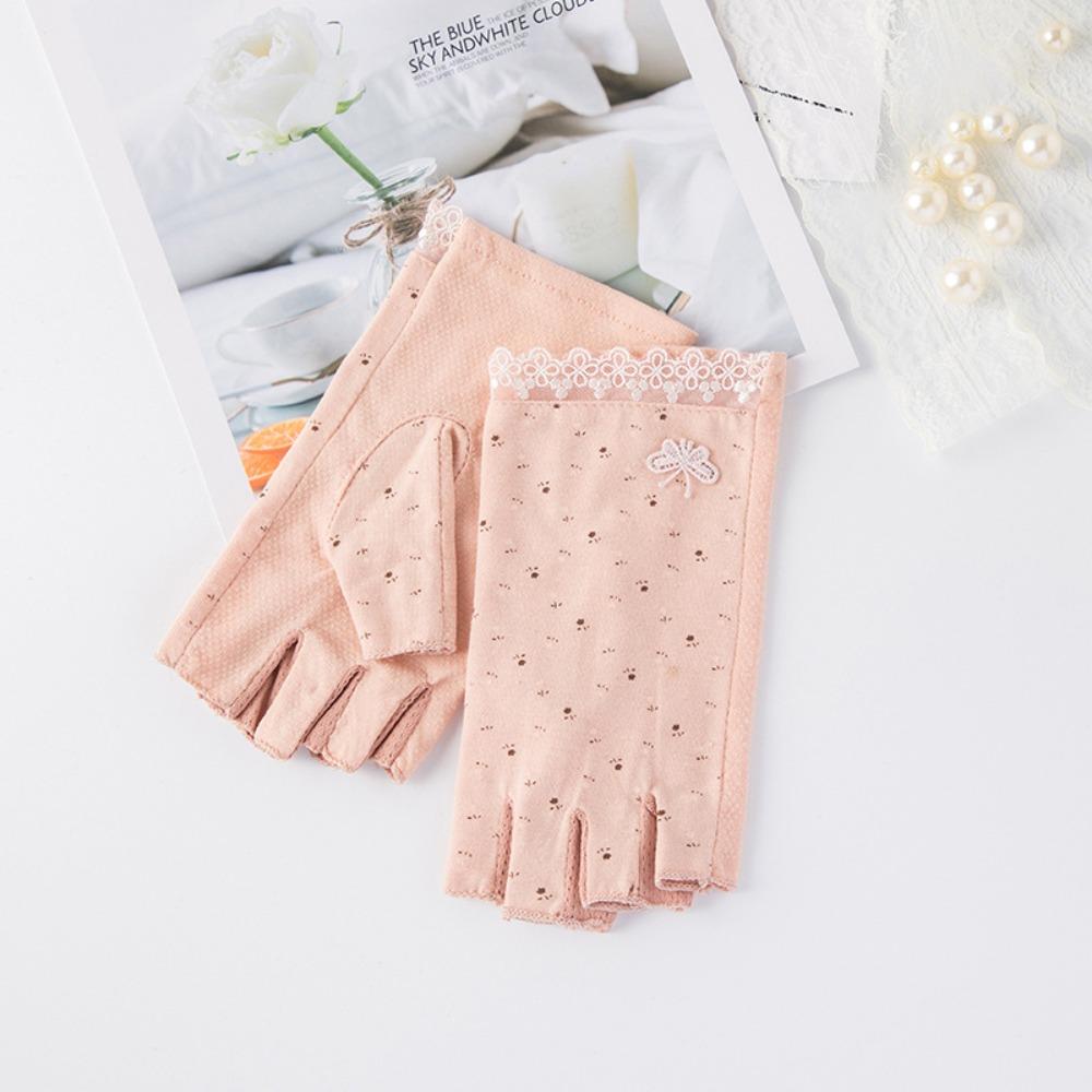 Cotton Women Half-finger Gloves Anti-slip Driving Gloves Fashion Sunscreen Gloves  Outdoor Sports