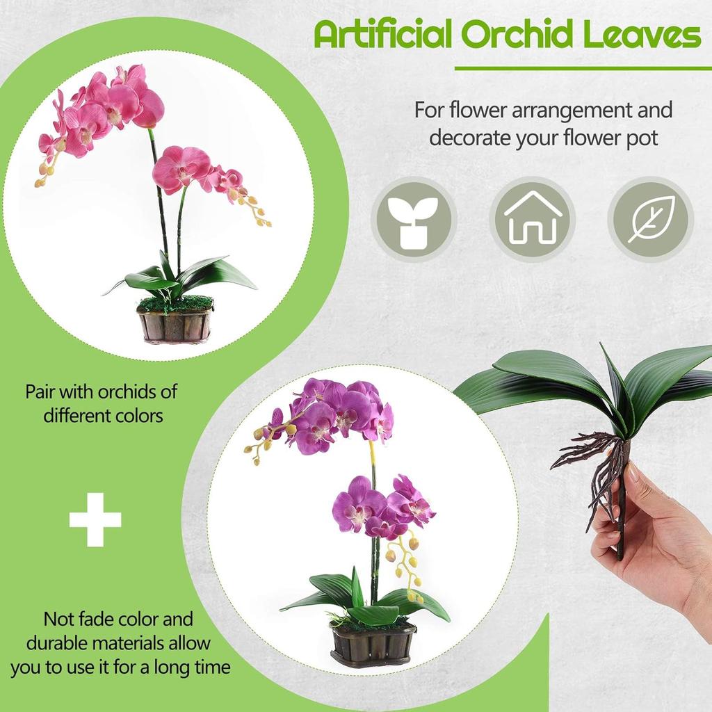 Chuangdi 6 Pieces Faux Phalaenopsis Orchids Leaves Artificial Orchids Leaves Green Leaf Plants Green Faux Leaf Latex Cymbidium Stems for Flowers
