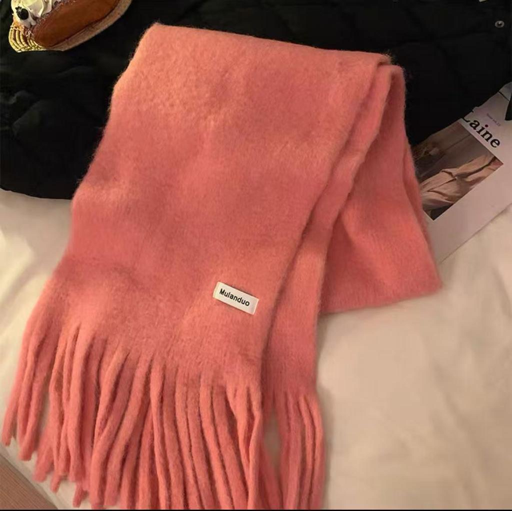 Korean Style Wool-Blend Tassel Scarf - Soft, Warm, and Solid Color for Women and Students