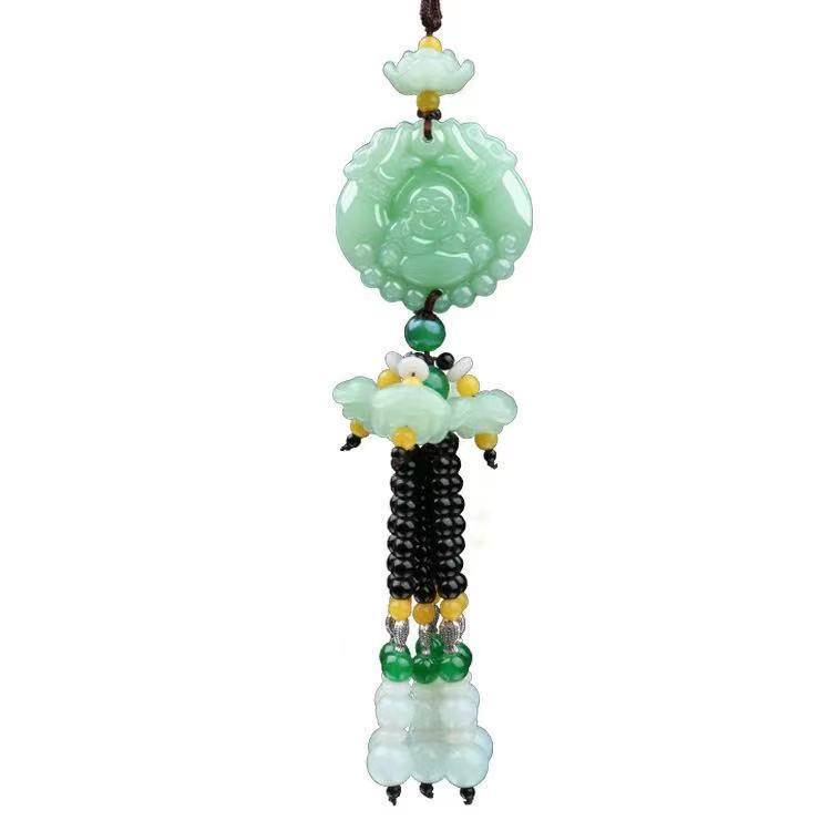 Green Jade Car Pendant: Pi Xiu and Lotus Ornament for Interior Peace