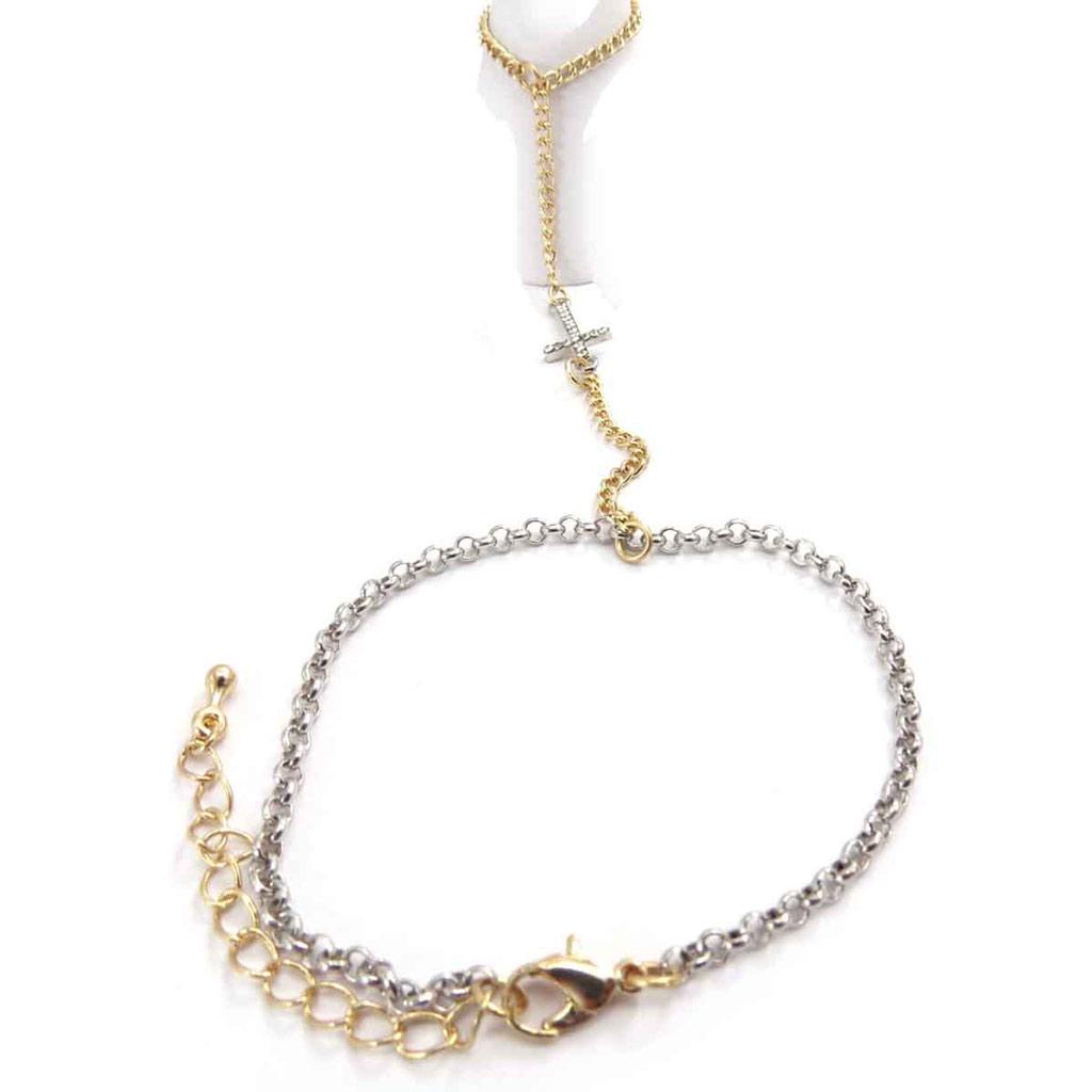 Les Trésors De Lily [J8917] – Zweifarbige „Kreuz“-Knöchelkette