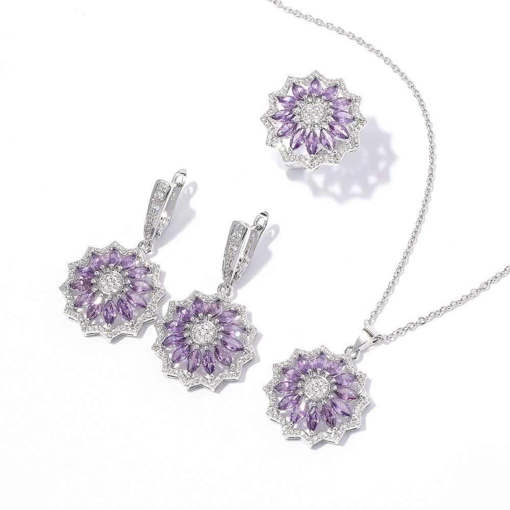 Juego de Joyería de Circonio Exagerado Europeo y Americano de Alta Gama y Lujo Ligero Collar Pendientes Anillo