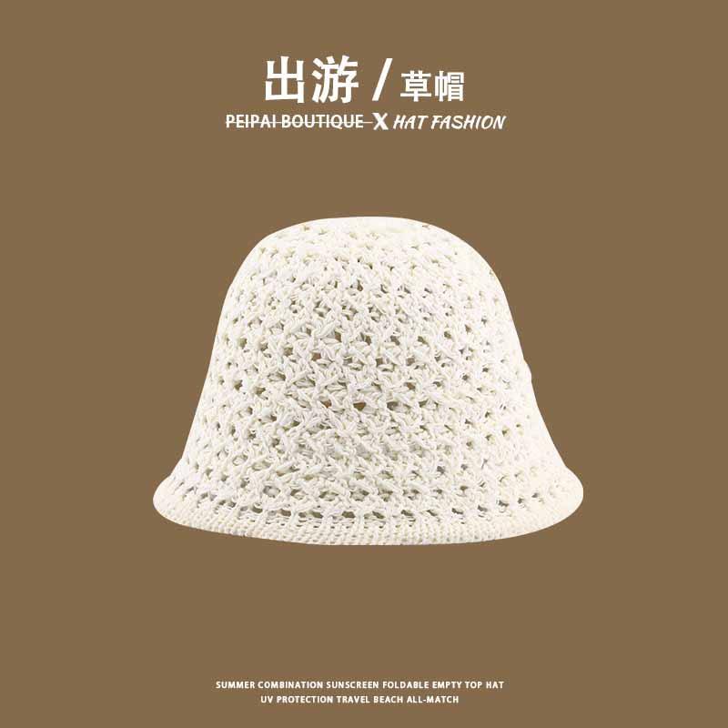Women's Straw Hat Woven Sunshade Beach Hat Summer Hollow Breathable Bucket Hat Beach Sunshade Hat