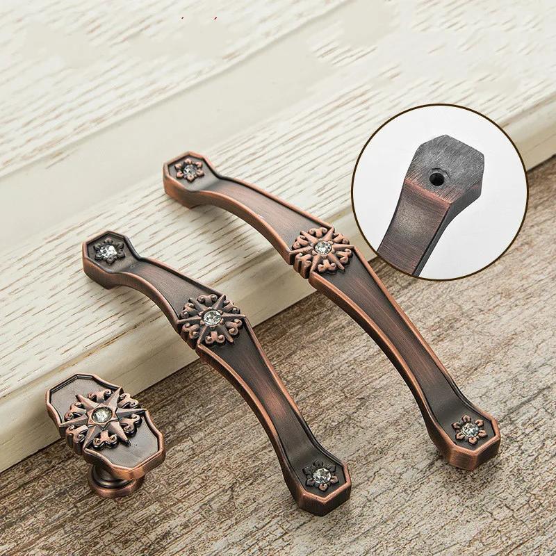 Red Bronze Handle Kitchen Door Knob Cabinet Drawer Closet Antique Shabby Chic Handles Dresser Knobs Furniture pulls