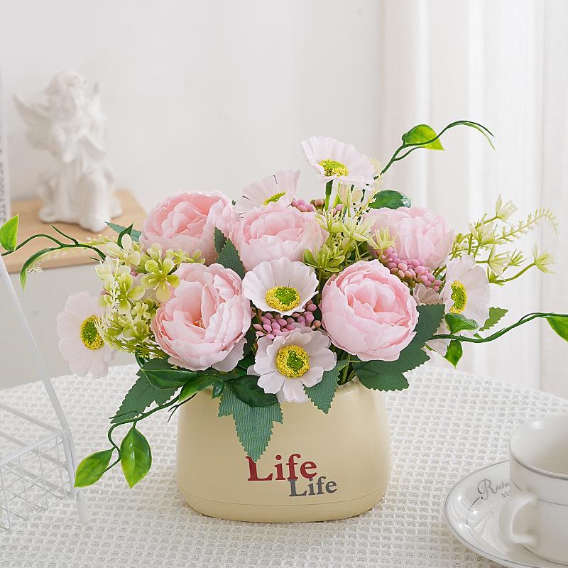 Sunflower Artificial Flower Arrangement - Small Potted Plants & Plastic Bouquets for Living Room and Dining Table Decor