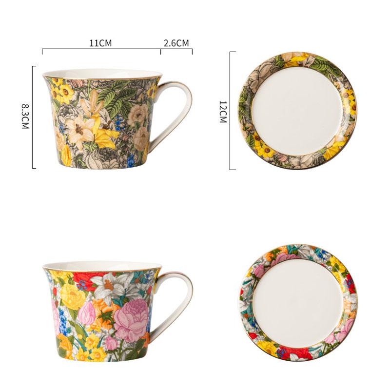 European Painted Flower Coffee Cup with LidFine Ceramic Breakfast Oat Milk Mug Afternoon Tea Flower Tea Coffee Mug 430ml Gifts