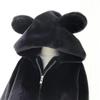 Women's Hooded Long Sleeve Plush Top Loose Fit Lazy Style Bear Ear Hoodie 2026 Winter Solid Color Fleece Warm Outerwear