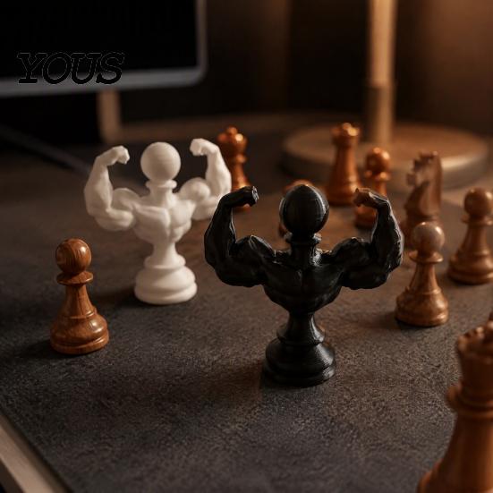 Collectible Art Sculptures 3D Printed Muscular Man Chess Pieces, Creative Muscle Figurines, Resin Sculpture Ornaments for Personalized Gaming