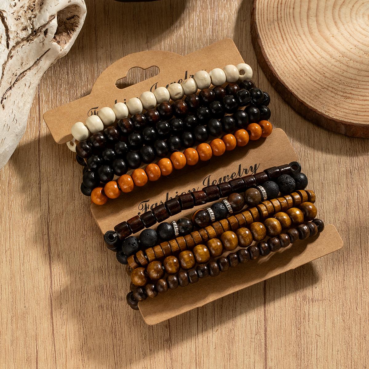 

10 piece set of Bohemian style mixed color wooden bead string woven with multiple layers, suitable for both men and women