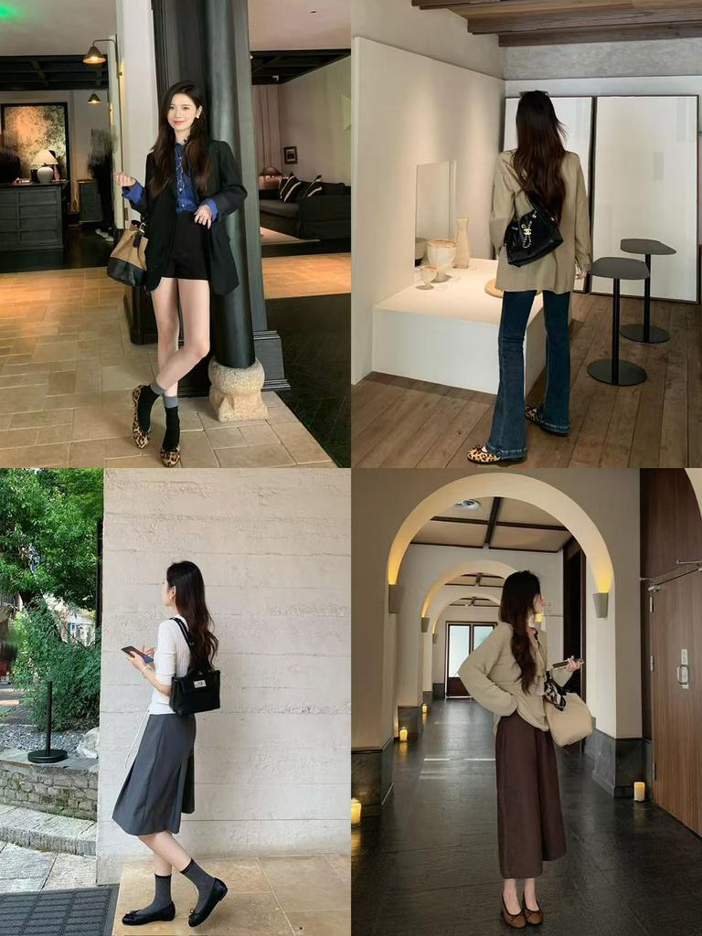 Sheepskin Version~ Grape Mother Same Leather Classic Round Head Bow Leopard Print Single Shoes Women's Shallow Mouth Ballet Flats