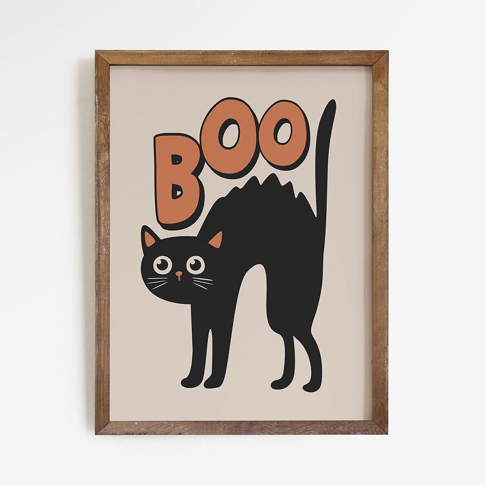 Halloween Trick or Treat Poster Spooky Cat Boo Art Print Pumpkin Canvas Painting Vintage Fall Wall Picture Living Room Decor