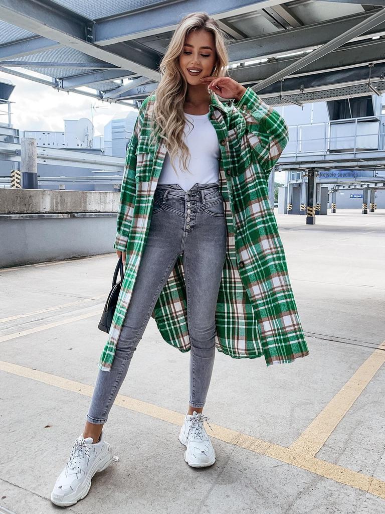 2022 Autumn/Winter Women's European & American Plaid Long-Sleeved Loose Shirt Jacket