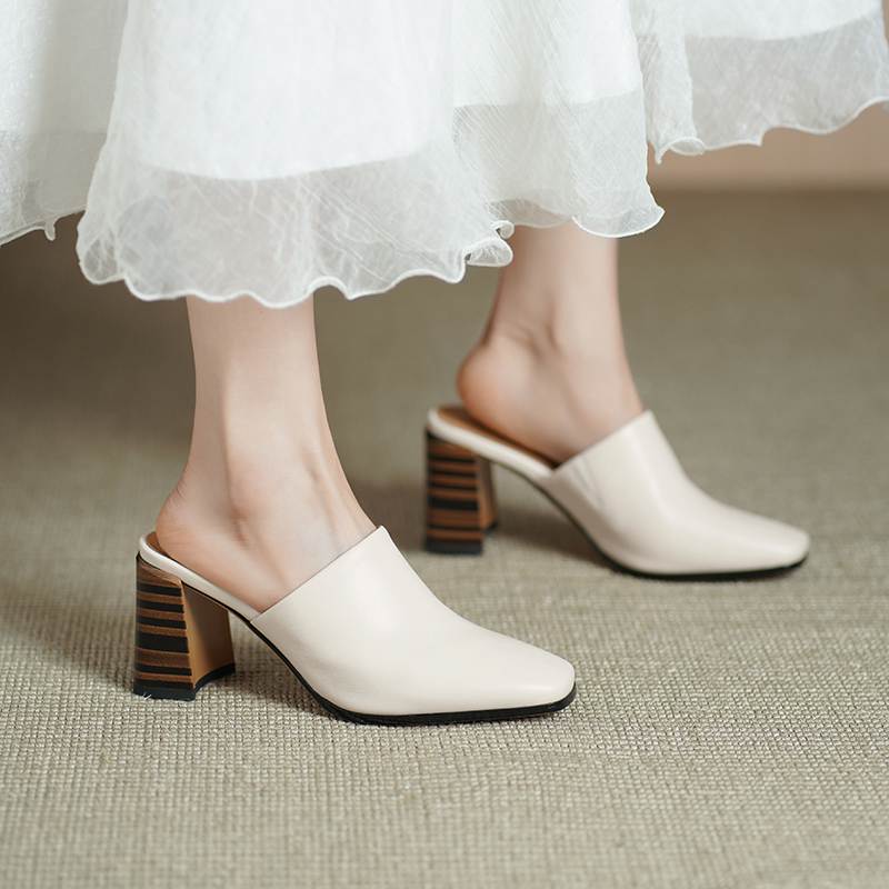 

Krazing Pot Мюли из коровьей кожи Базовая одежда Весна Лето Размер 43 Размер 42 Сандалии Женские толстые каблуки Женские туфли-лодочки с квадратным носком 43