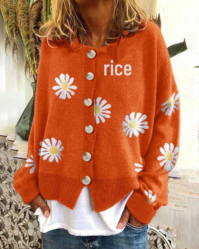 2024 Autumn/Winter Women's Knit Cardigan with Chrysanthemum Embroidery