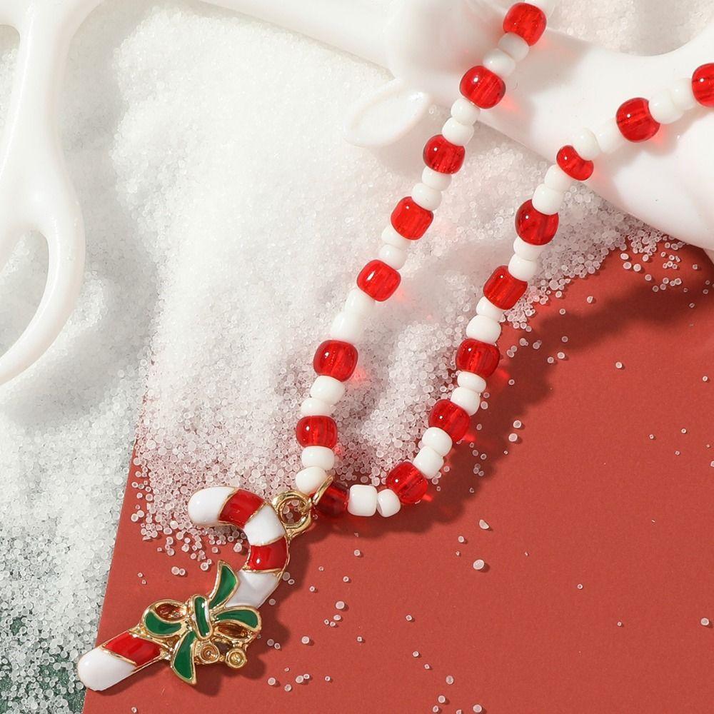 Christmas Tree Rice Beaded Chain Clavicle Chain Cartoon Pendant Choker Christmas Necklace  Gift