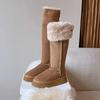 Fashion 2024 High Quality Round Toe Mid Heel Concise Women's Boots Turned-over Edge Knee-high Snow Boots Flat with Slip-on Ladies Shoes
