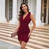 Ladies Summer Dress Deep V-neck Sleeveless Wrap Pleated Tight-fitting Sexy Elegant Casual Party Cocktail Dress