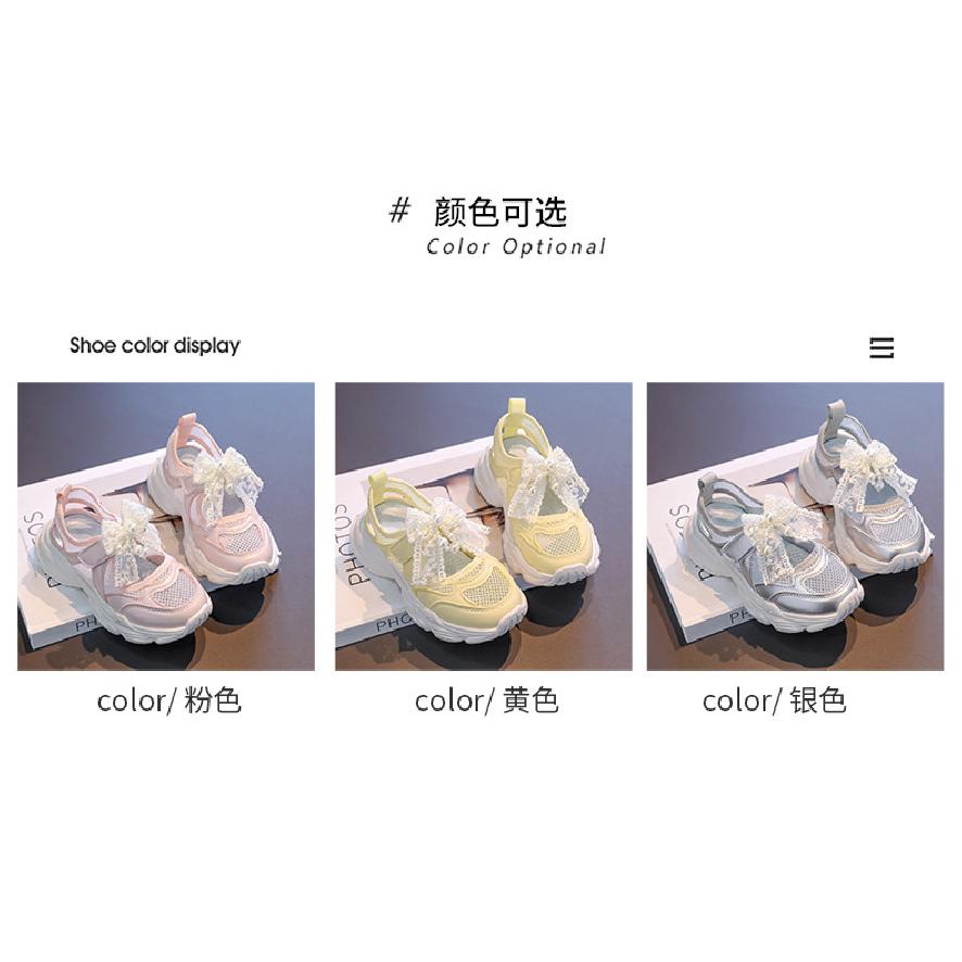 Girls' New Summer Single Mesh Pearl Lace Bowknot Sports Sandals Little Girls' Transparent Mesh Casual Sandals