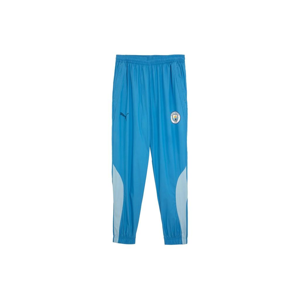 Puma Manchester City Mcfc Calça Tecida Pré-Jogo Color Block Casual Cintura Elástica Tecida Tricotada Calça Esportiva Calça Masculina Azul Cinza Prateado 774373-02