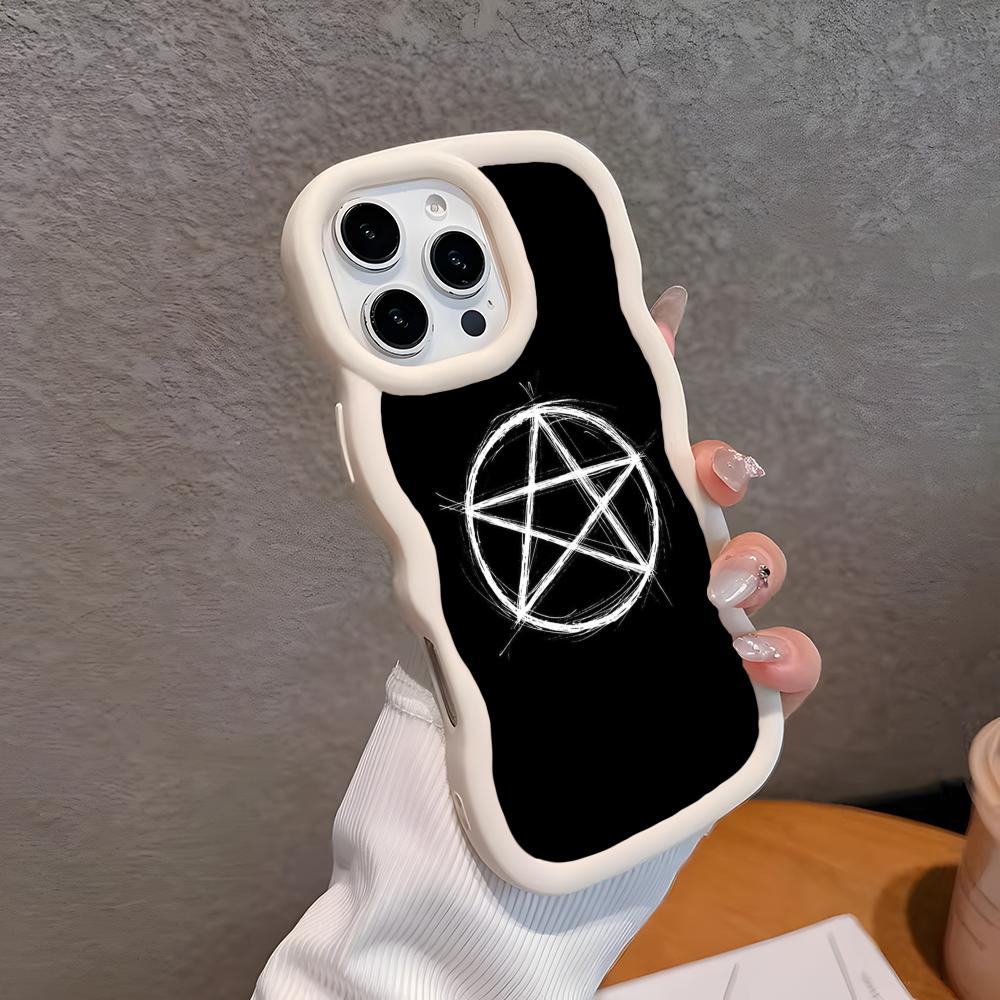 

Aesthetic Pentagram Phone Case for iPhone 17 16 15 14 13 12 11 Air Pro Max Plus White Soft TPU Wavy Edge Cover iPhone 12 Pro Max