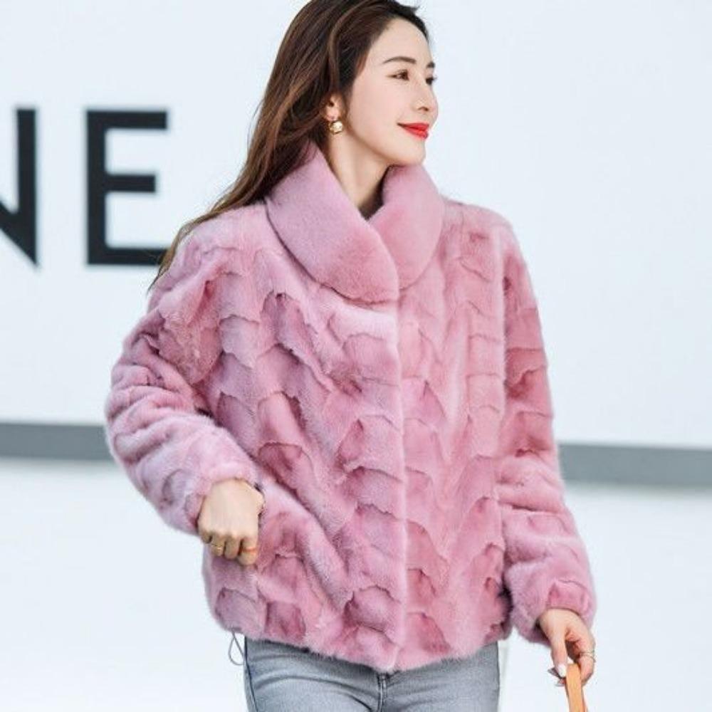 New Fur Real Mink Fur Patchwork Mink Coat Genuine Leather Fur Mink Short Pink Mink Real Mink Send Mom and Wife