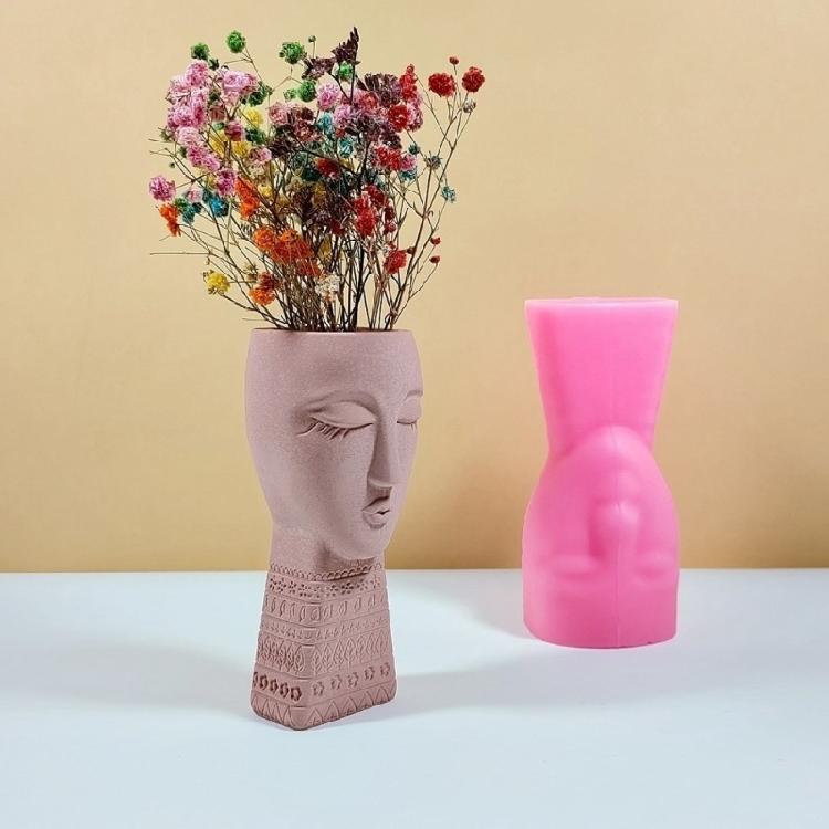 Artistic Figure Flowerpot Molds Cements Mould Silicone Texture for Flower Vase
