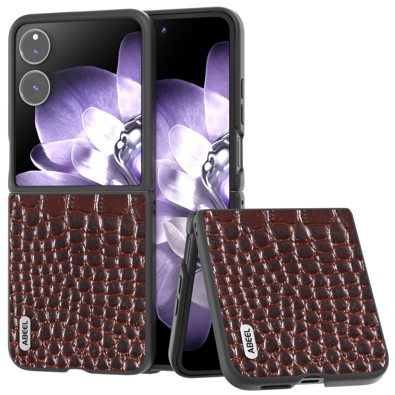 

ABEEL For Xiaomi Mix Flip 5G Case Genuine Cow Leather Back Phone Cover Crocodile Texture D